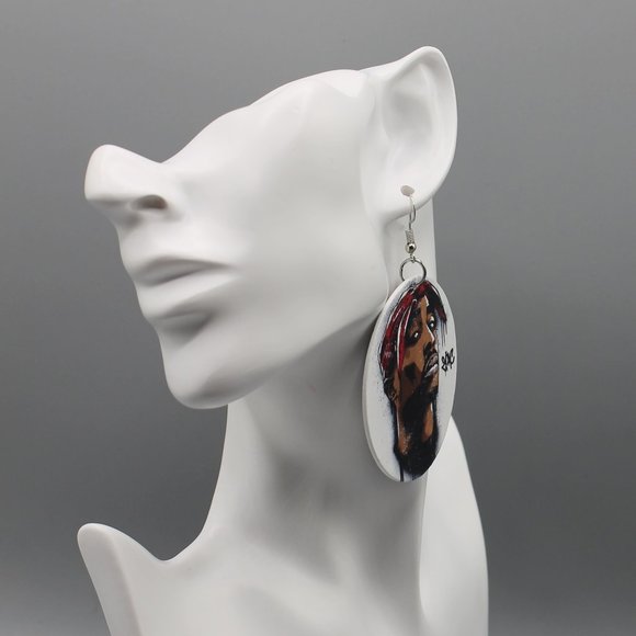 2Pac rapper artist earrings extra large wooden - Picture 5 of 8